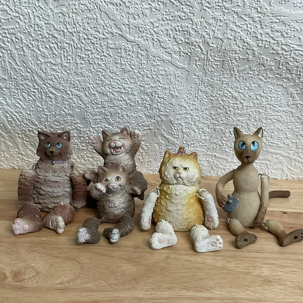 Funny Cats Figurines Lot Of 4 Shelf Sitters 2004, Dangling Arms Legs Tail Resin*